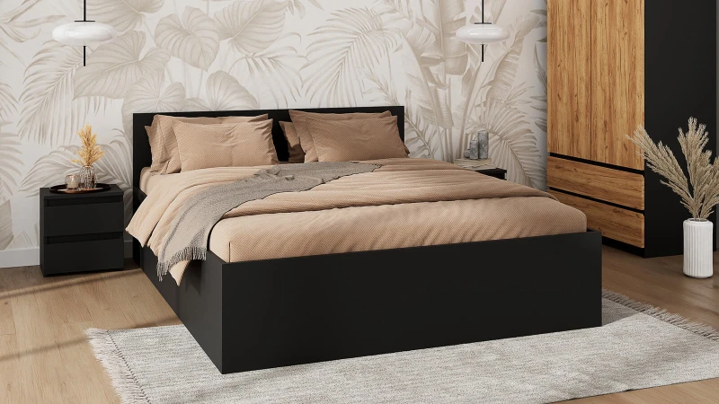 Posteľ DM1 180x200 Čierna s roštom a úložným priestorom