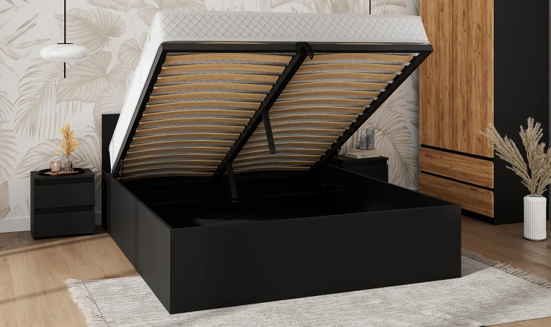 Posteľ DM1 180x200 Čierna s roštom a úložným priestorom