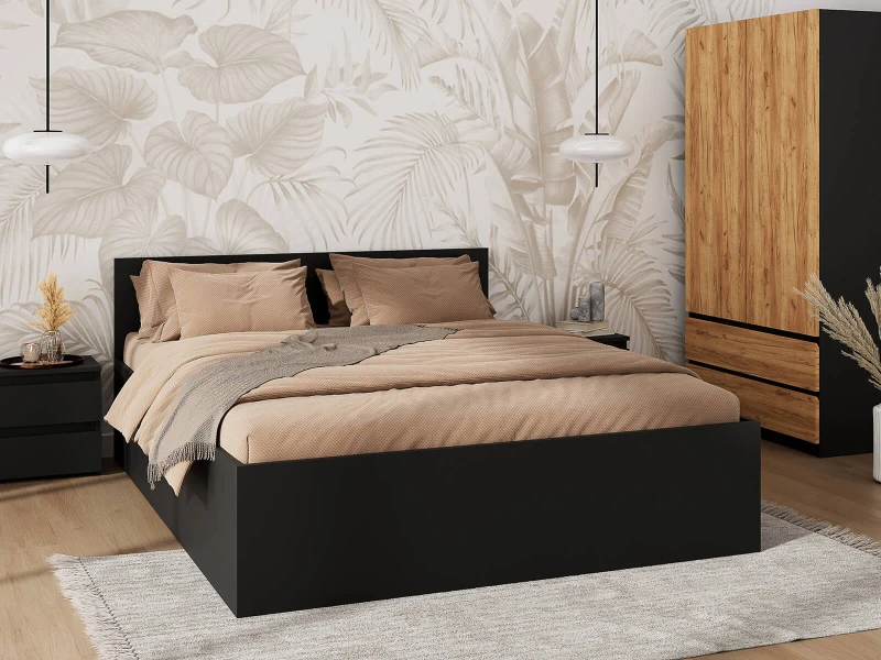 Posteľ DM1 160x200 Čierna s roštom a úložným priestorom