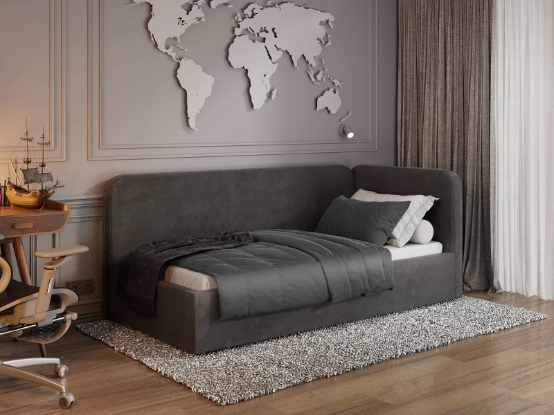 Jednolôžková čalúnená pohovka 90x200 s kontajnerom a rámom Bluvel 18 Grafitová Leo