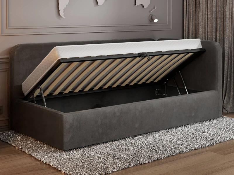 Jednolôžková čalúnená pohovka 90x200 s kontajnerom a rámom Bluvel 18 Grafitová Leo