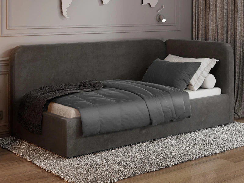 Jednolôžková čalúnená pohovka 90x200 s kontajnerom a rámom Bluvel 18 Grafitová Leo