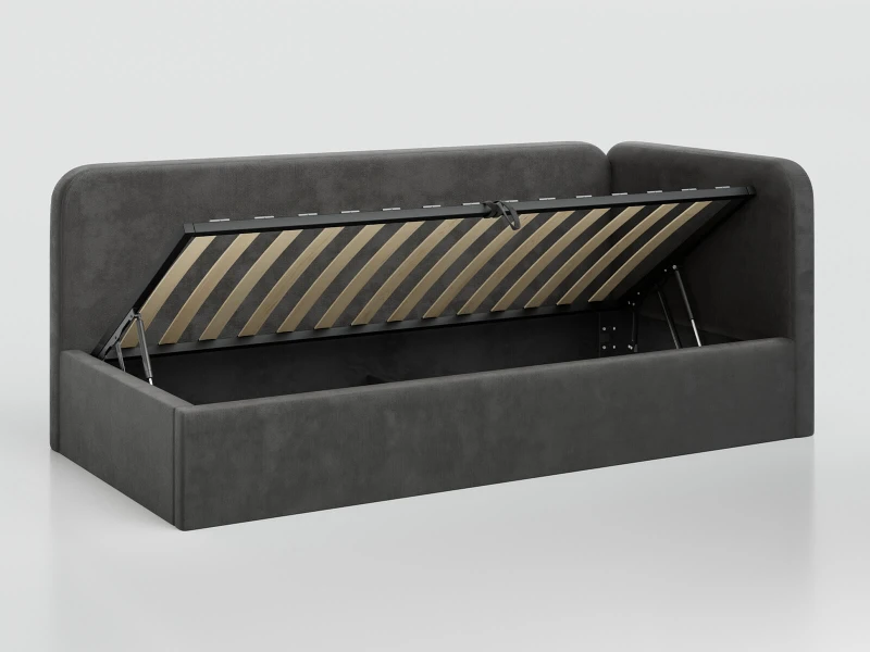 Jednolôžková čalúnená pohovka 90x200 s kontajnerom a rámom Bluvel 18 Grafitová Leo