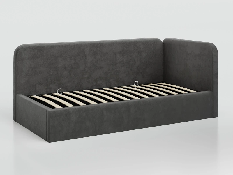 Jednolôžková čalúnená pohovka 90x200 s kontajnerom a rámom Bluvel 18 Grafitová Leo