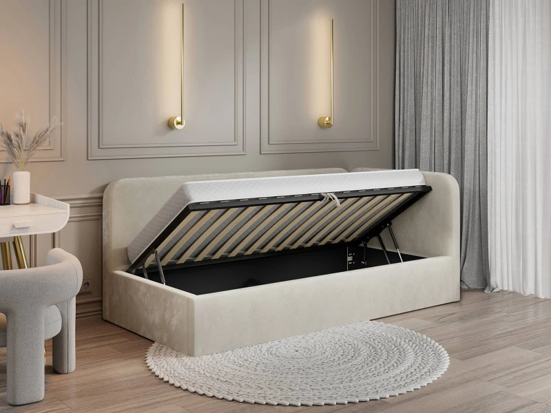 Jednolôžková čalúnená pohovka 90x200 s kontajnerom a rámom Bluvel 22 Béžová Leo