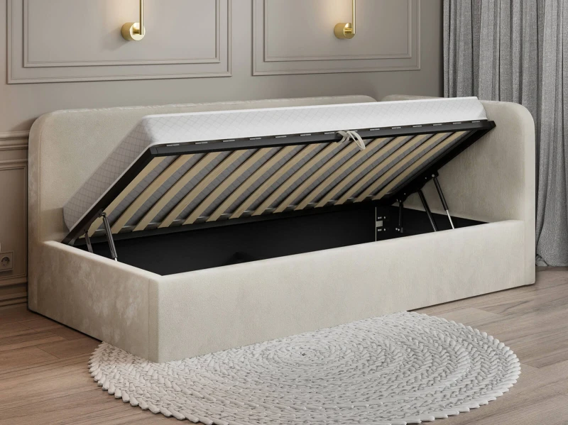 Jednolôžková čalúnená pohovka 90x200 s kontajnerom a rámom Bluvel 22 Béžová Leo