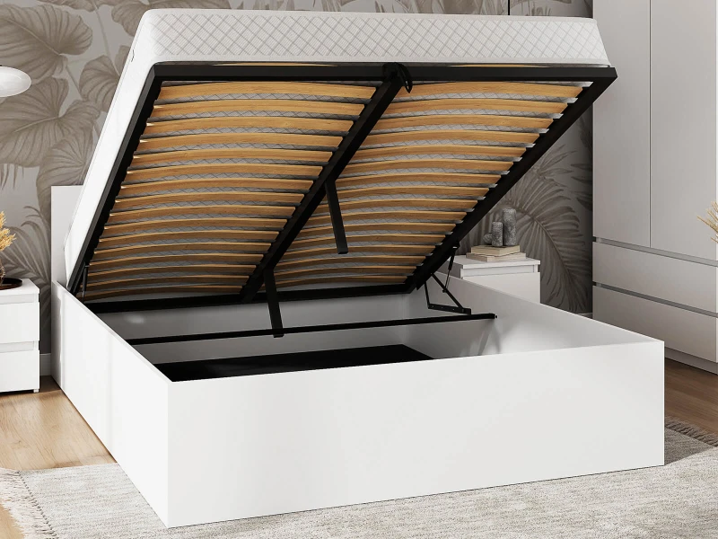Posteľ DM1 140x200 bílá s roštom a úložným priestorom