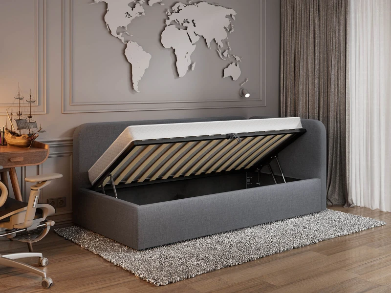 Jednolôžková čalúnená pohovka 90x200 s kontajnerom a rámom Colet 17 Šedá Leo