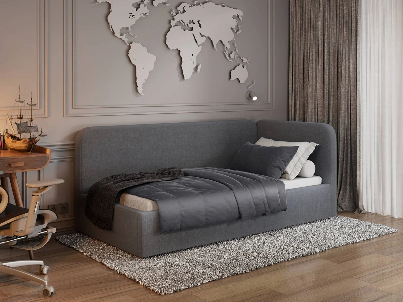 Jednolôžková čalúnená pohovka 90x200 s kontajnerom a rámom Colet 17 Šedá Leo