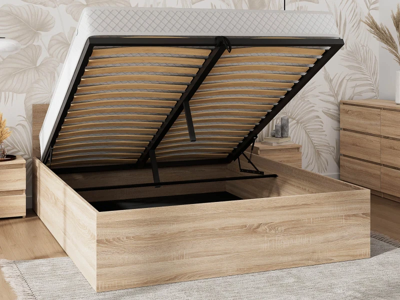 Posteľ DM1 180x200 Sonoma s roštom a úložným priestorom 