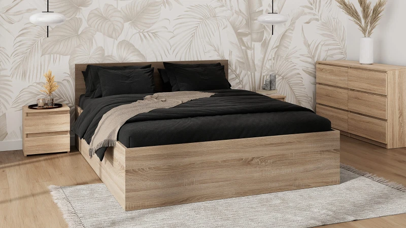 Posteľ DM1 120x200 Sonoma s roštom a úložným priestorom