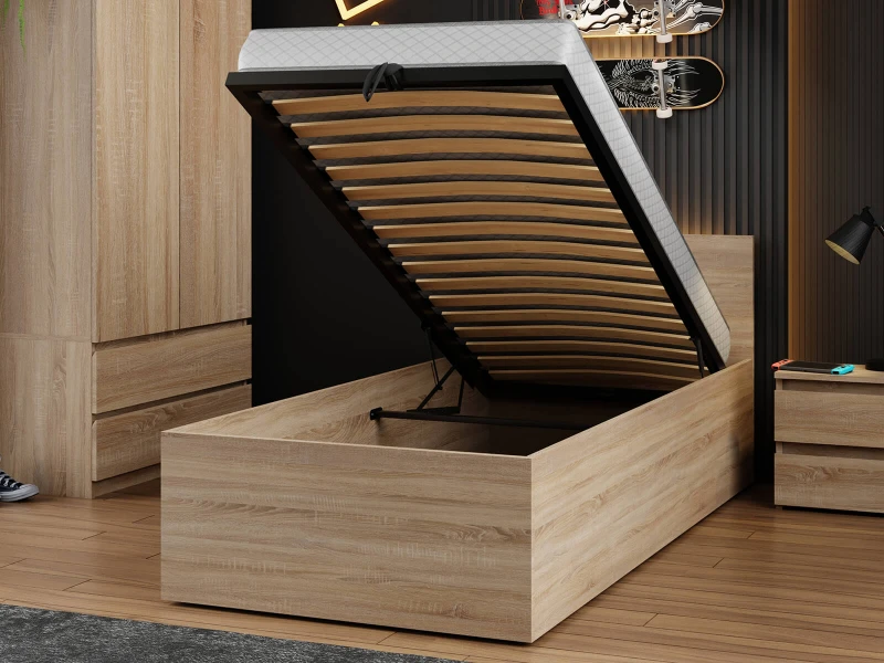 Posteľ DM1 90x200 Sonoma s roštom a úložným priestorom