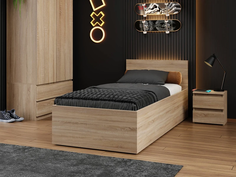 Posteľ DM1 90x200 Sonoma s roštom a úložným priestorom