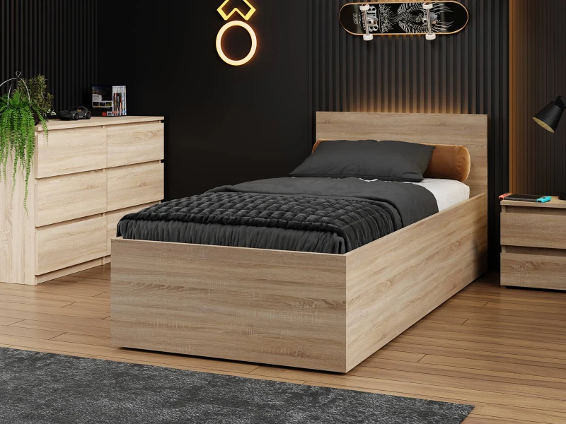 Posteľ DM1 90x200 Sonoma s roštom a úložným priestorom