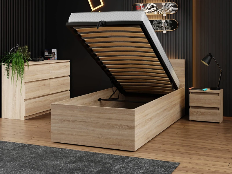 Posteľ DM1 90x200 Sonoma s roštom a úložným priestorom