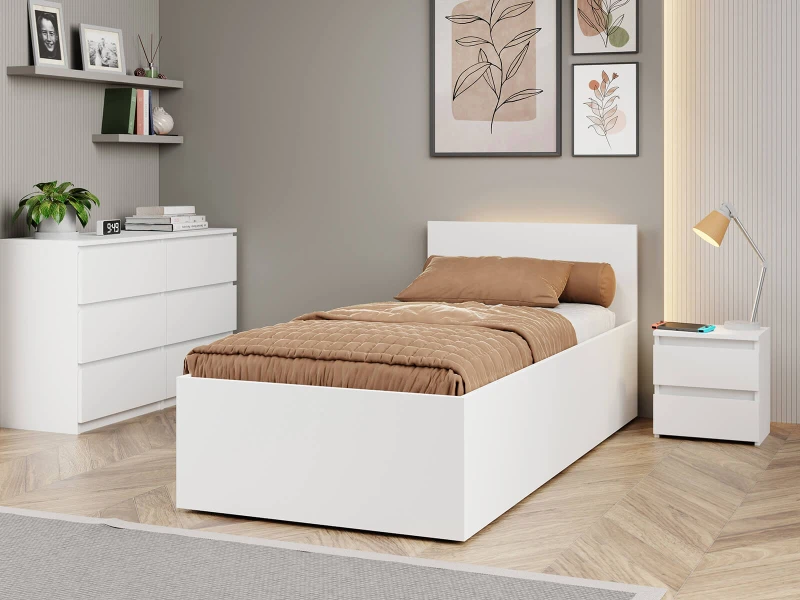 Posteľ DM1 90x200 Bílá s roštom a úložným priestorom 