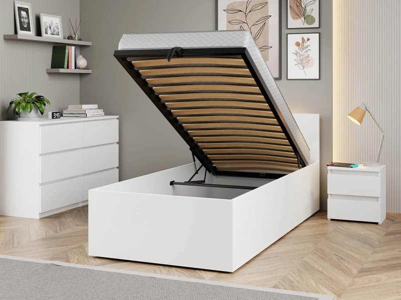 Posteľ DM1 90x200 Bílá s roštom a úložným priestorom 