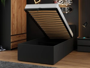 Posteľ DM1 90x200 Čierna s roštom a úložným priestorom
