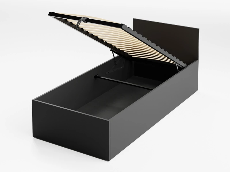 Posteľ DM1 90x200 Čierna s roštom a úložným priestorom