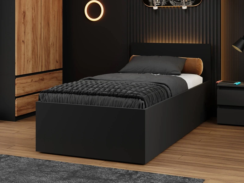 Posteľ DM1 90x200 Čierna s roštom a úložným priestorom