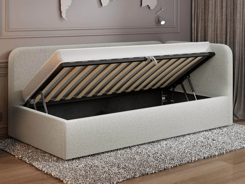 Jednolôžková čalúnená pohovka 90x200 s kontajnerom a rámom Colet 24 Béžová Leo