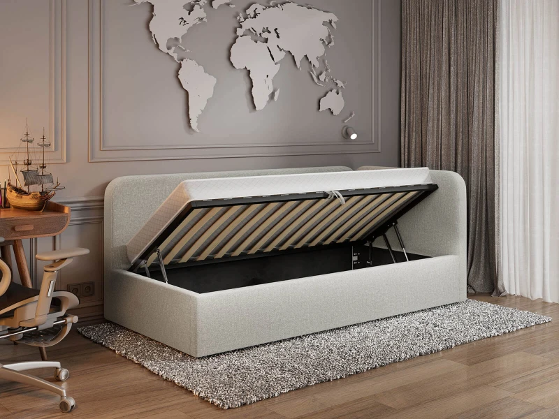 Jednolôžková čalúnená pohovka 90x200 s kontajnerom a rámom Colet 24 Béžová Leo