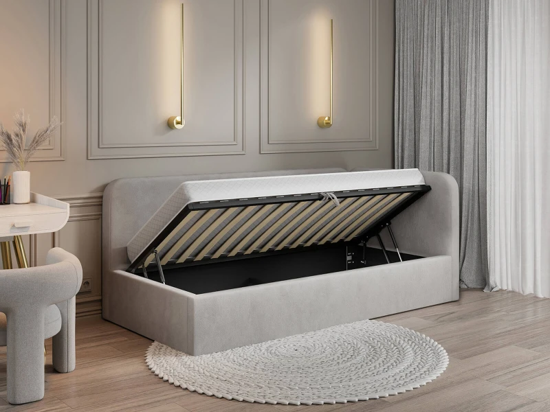 Jednolôžková čalúnená pohovka 90x200 s kontajnerom a rámom Bluvel 03 Šedá Leo