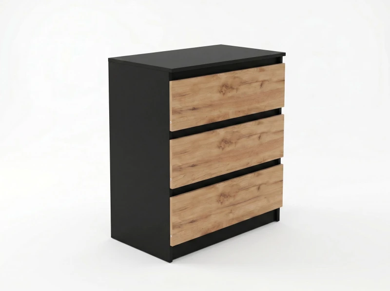 Komoda 3S 70x77 cm Fabio Čierna + Dub Craft
