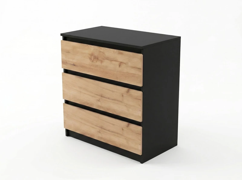 Komoda 3S 70x77 cm Fabio Čierna + Dub Craft