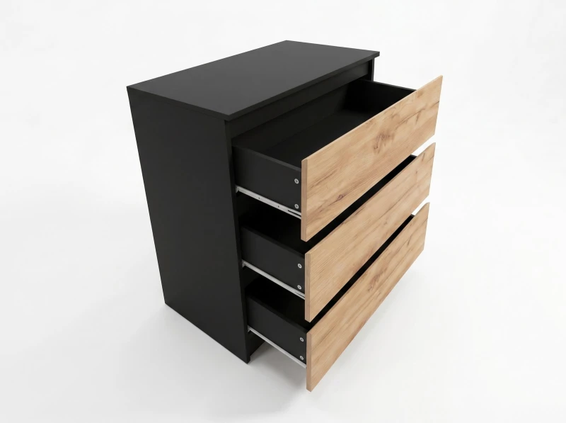 Komoda 3S 70x77 cm Fabio Čierna + Dub Craft
