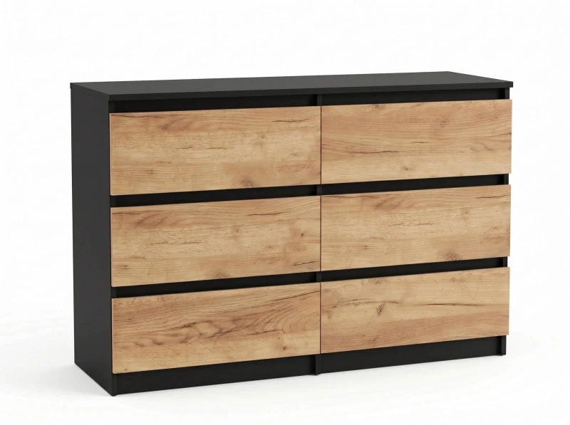Komoda 6S 120x77 cm Fabio Čierna + Dub Craft