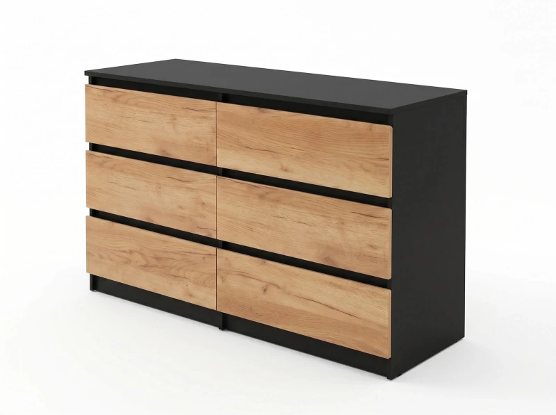 Komoda 6S 120x77 cm Fabio Čierna + Dub Craft