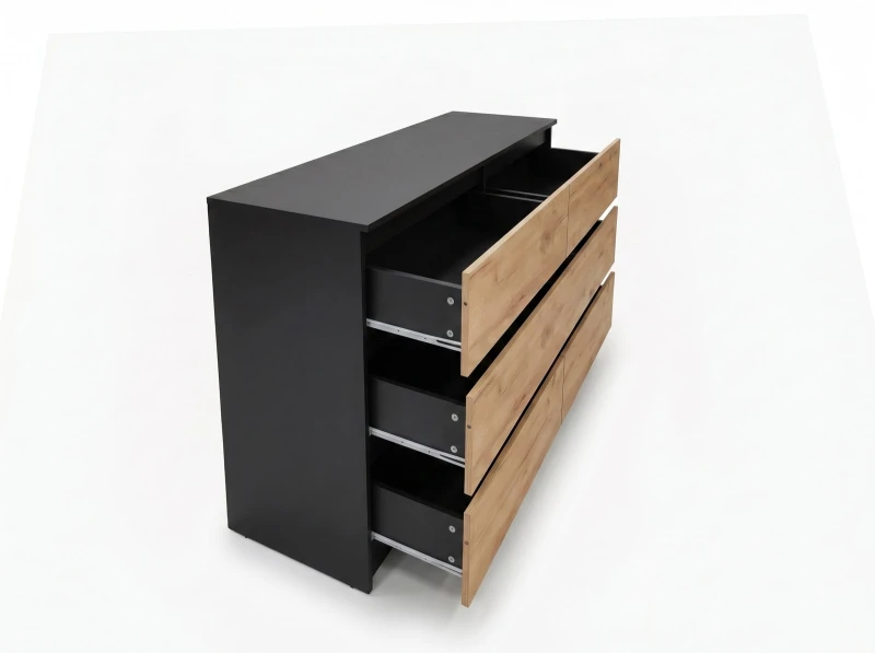 Komoda 6S 120x77 cm Fabio Čierna + Dub Craft