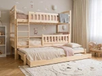 Drevená poschodová posteľ pre 3 osoby so zásuvkami P3S 90x200 borovica