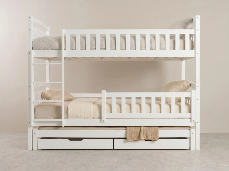 Drevená poschodová posteľ pre 3 osoby so zásuvkami P3S 90x200 biela