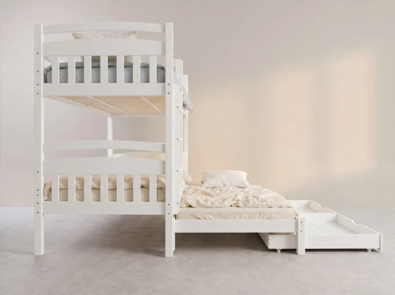 Drevená poschodová posteľ pre 3 osoby so zásuvkami P3S 90x200 biela