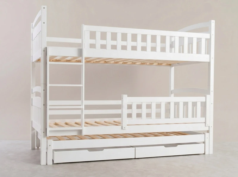 Drevená poschodová posteľ pre 3 osoby so zásuvkami P3S 90x200 biela