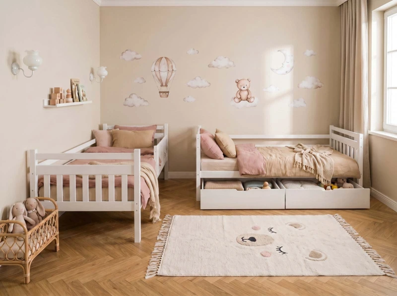 Drevená poschodová posteľ so zásuvkami 90x200cm  P4S biela
