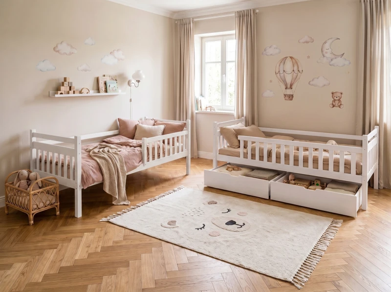 Drevená poschodová posteľ so zásuvkami 90x200cm  P4S biela