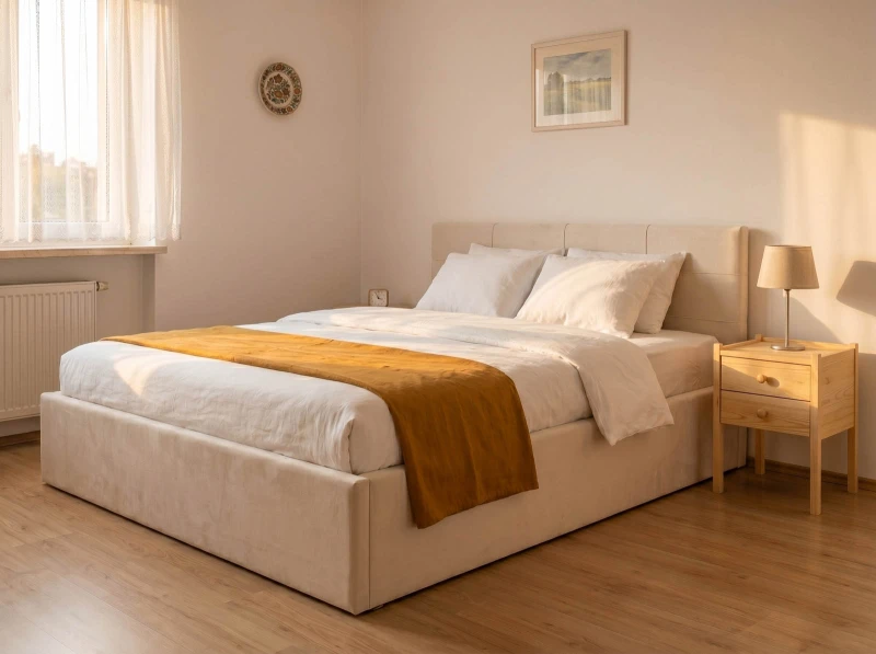 Čalúnená posteľ s úložným priestorom 120×200 cm Tilo Velvet – Béžová