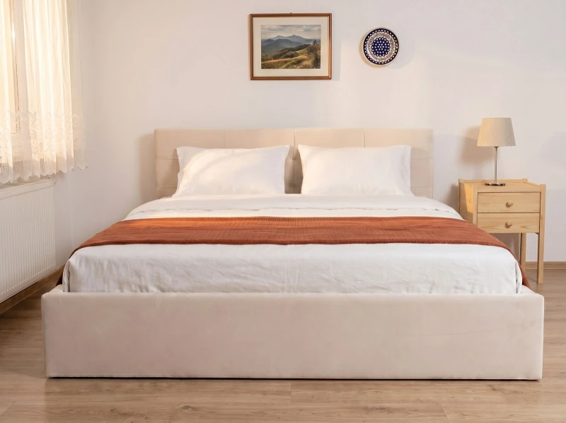 Čalúnená posteľ s úložným priestorom 120×200 cm Tilo Velvet – Béžová