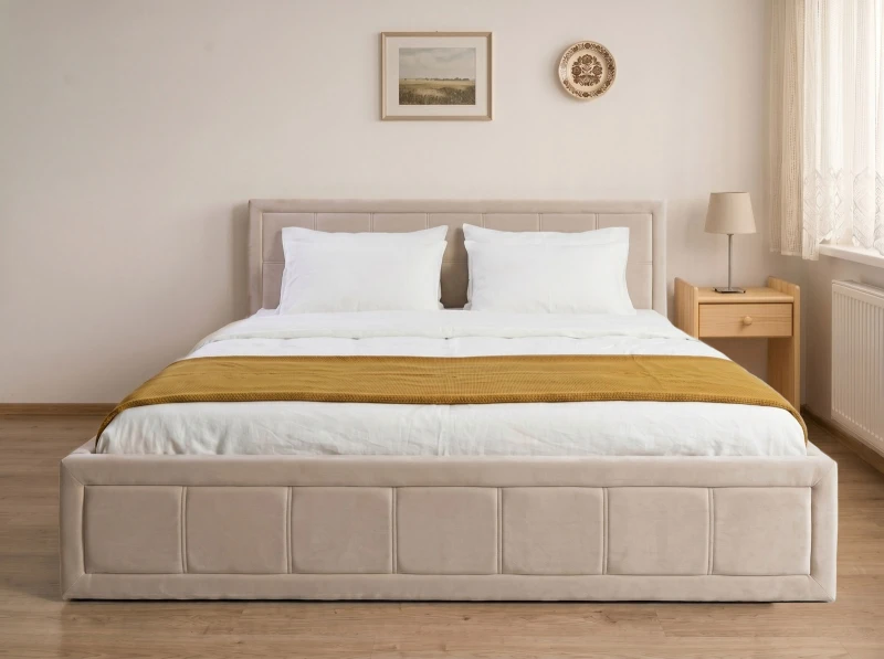 Čalúnená posteľ s úložným priestorom 180×200 cm Rema Velvet – Béžová