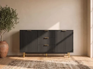 Komoda so zásuvkami a dvierkami 3S2D 140 cm Riff čierna