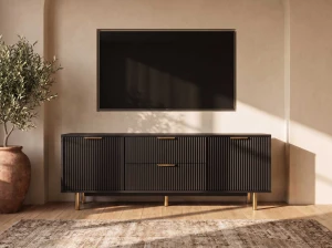 TV skrinka so zásuvkami a dvierkami 140 cm Riff čierna