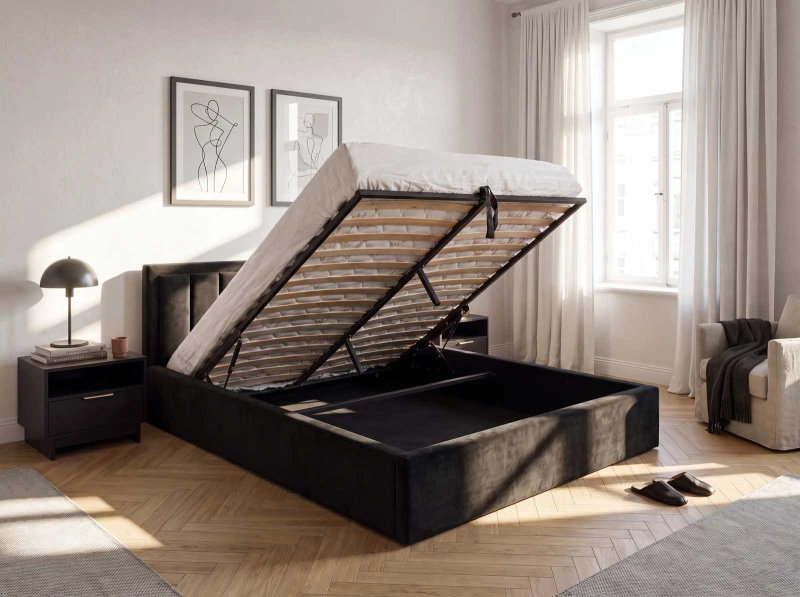 Čalúnená posteľ s úložným priestorom 140x200 TOP Line 9 Bluvel 19 Čierna