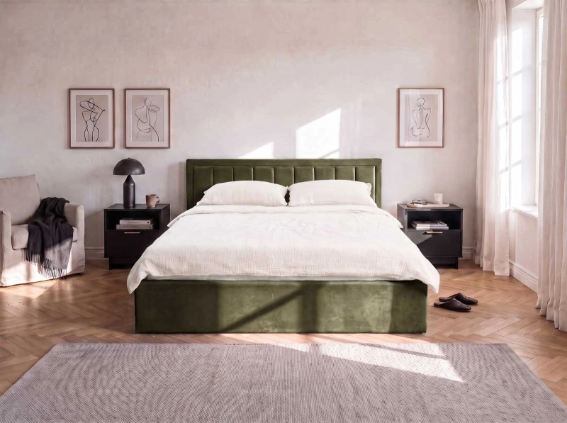 Čalúnená posteľ s úložným priestorom 140x200 TOP Line 9 Bluvel 77 Olivový