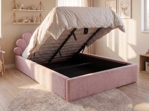 Čalúnená detská posteľ s úložným priestorom 120x200 s roštom, Ružový Velvet Kids Line 3 Mušle