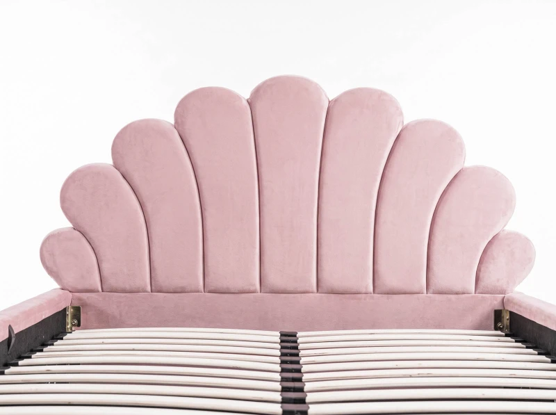 Čalúnená detská posteľ s úložným priestorom 120x200 s roštom, Ružový Velvet Kids Line 3 Mušle