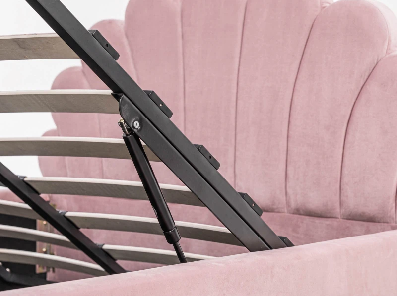 Čalúnená detská posteľ s úložným priestorom 120x200 s roštom, Ružový Velvet Kids Line 3 Mušle