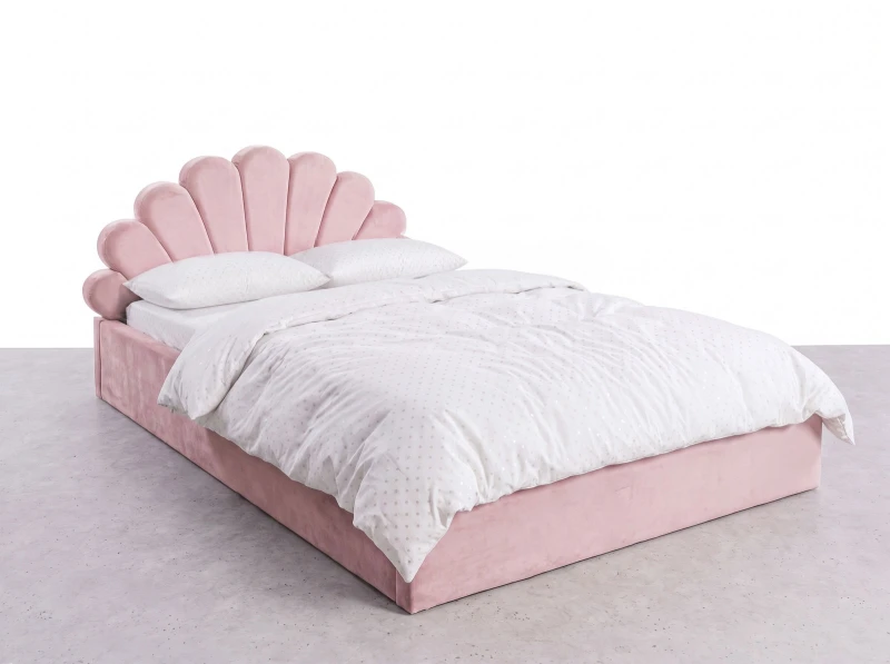 Čalúnená detská posteľ s úložným priestorom 120x200 s roštom, Ružový Velvet Kids Line 3 Mušle